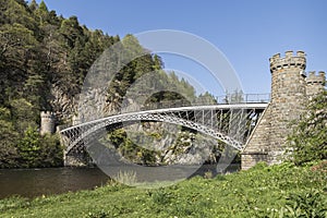 Craigellachie Bridge over the River Spey in Scotland.