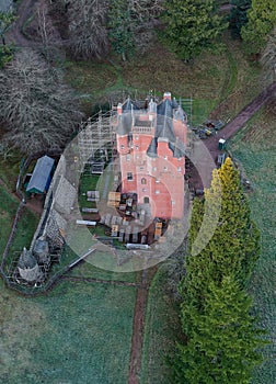 Craigievar Castle following conservation work to paint the walls pink