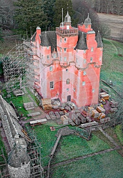 Craigievar Castle following conservation work to paint the walls pink