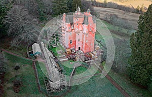 Craigievar Castle following conservation work to paint the walls pink
