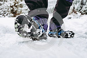 Crampons on hiking boots