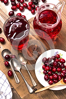 Cranberries and cranberry juice in a glass