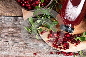 Cranberries and cranberry juice in a plastic bottle