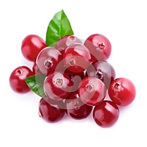 Cranberries with leafs .