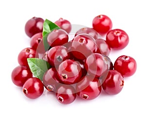 Cranberries with leafs .