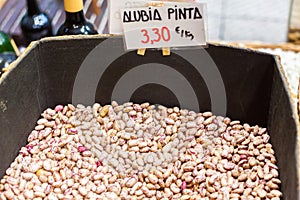 Cranberry beans alubia pinta for sale in Oviedo, Asturias, Spain photo
