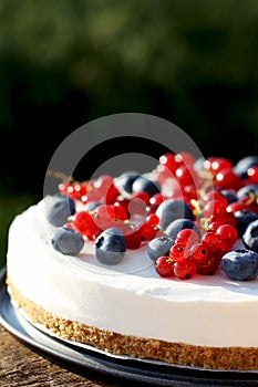 Cranberry and blueberry 4th July yogurt cheesecake