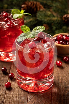 Cranberry cocktail with fresh cranberries and mint