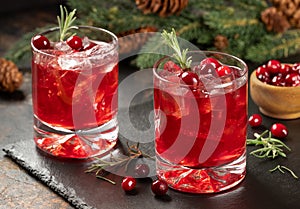 Cranberry cocktail with fresh cranberries and rosemary