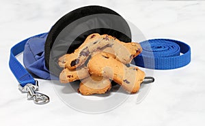 Cranberry dog cookies in a training bag with a leash