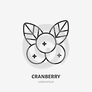 Cranberry flat line icon, forest berry sign, healthy food logo. Illustration of cowberry, lingonberry for natiral food