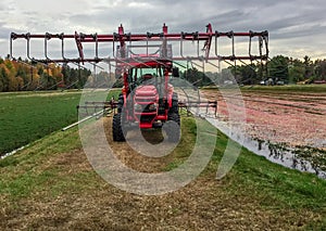 Cranberry harvest machine ready to till cranberry field