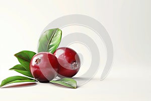 Cranberry with leaves on a white background Ai photo