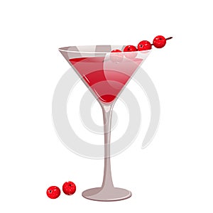 Cranberry martini.Red Christmas cocktail with cranberries and martini.