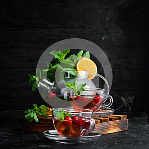 Cranberry and mint tea. Hot winter drinks.