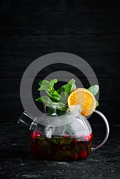 Cranberry and mint tea. Hot winter drinks.