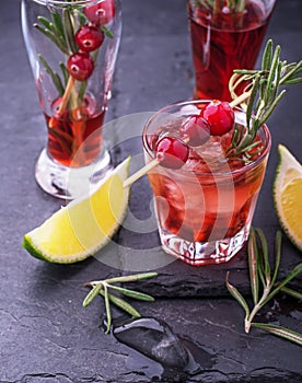 Cranberry, rosemary, gin fizz, cocktail on a white