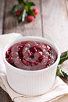 Cranberry sauce in ceramic ramekin