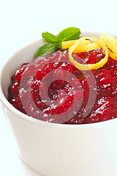 Cranberry sauce with lemon zest photo