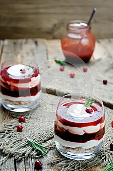 Cranberry sweet sauce Greek yogurt parfait in a glass
