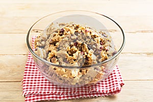 Cranberry and white chocolate cookies dough in bowl