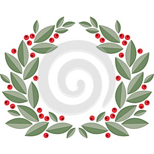 Cranberry wreath with leaves and berries vector isolated winter holiday card