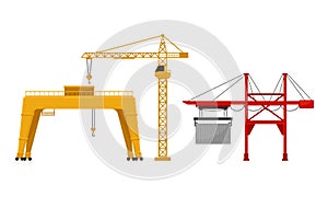 Crane as Machine for Lifting and Lowering Materials Vector Set