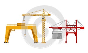 Crane as Machine for Lifting and Lowering Materials Vector Set photo