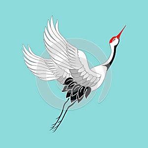 Crane. A bird in flight. Design element. Vector.