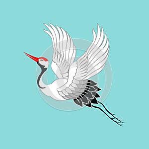 Crane. A bird in flight. Design element. Vector.