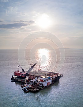 Crane boat at sea near Bangkok Thailand