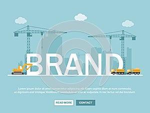 Crane and brand building. Infographic Template. Vector Illustration.