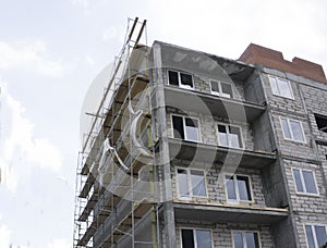 Crane and building construction site