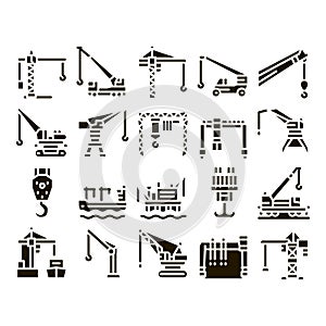 Crane Building Machine Glyph Set Vector