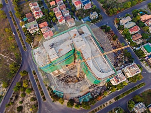 Crane and building under construction. Construction work site