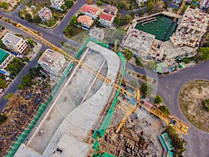 Crane and building under construction. Construction work site