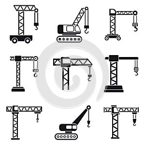 Crane construction icons set, simple style