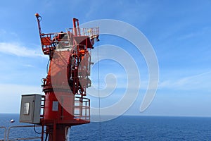 Crane construction on Oil and Rig platform for support heavy cargo.