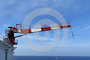 Crane construction on Oil and Rig platform for support heavy cargo.