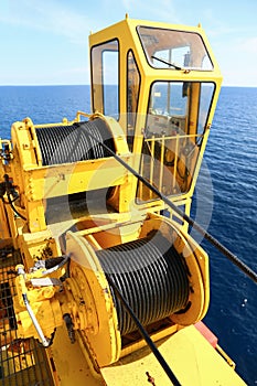 Crane construction on Oil and Rig platform for support heavy cargo, Transfer cargo or basket on work site, Heavy industry