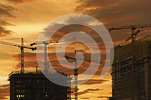 Construction site under sunset