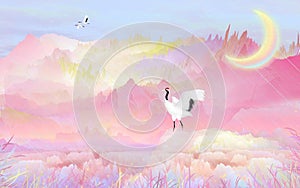 The crane danced in the forest illustration package