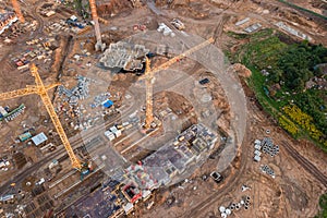 crane and foundation pit aerial view