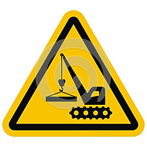 Crane, handling of loads, black vector icon, yellow background