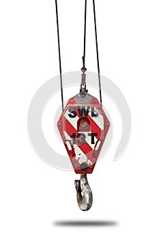 Crane hoist and hook with wire rope sling isolate on white background