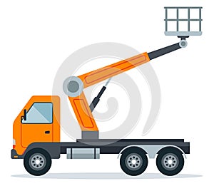 crane hoist on a truck for work at height. special construction high-rise equipment.