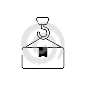 Crane holding cardboard box cargo delivery line style icon