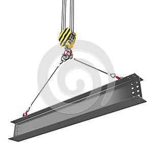 Crane hook lifting of steel beam