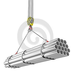 Crane hook lifting of steel pipes