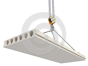 Crane hook lifts concrete panel